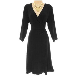 Chico's Size 1 = Medium/8 Travelers Black Slinky Stretch Classic Faux-Wrap Dress
